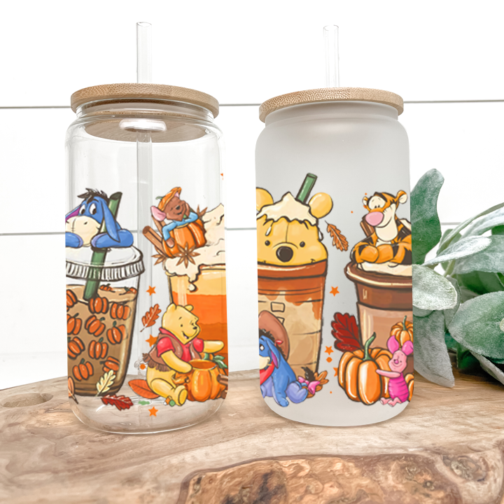 Honey Bear and Friends Fall Halloween Latte Frosted Can Glass
