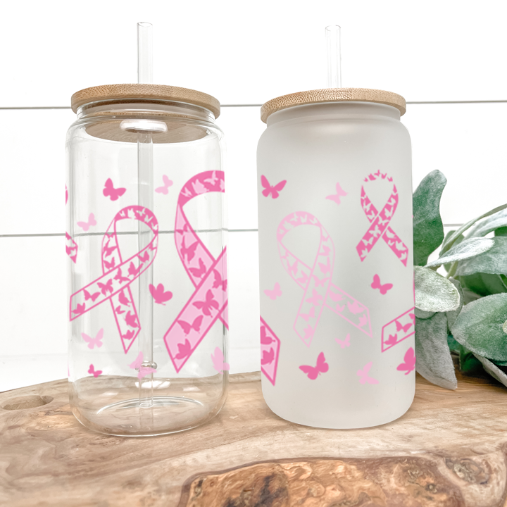 Breast Cancer Frosted Glass Tumbler Libby Soda Can