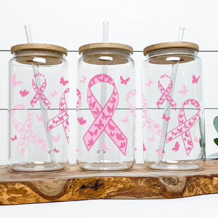 Breast Cancer Frosted Glass Tumbler Libby Soda Can