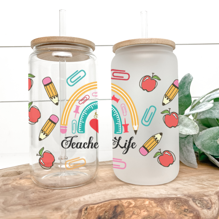 Teacher Life Frosted Glass Tumbler Libby Soda Can