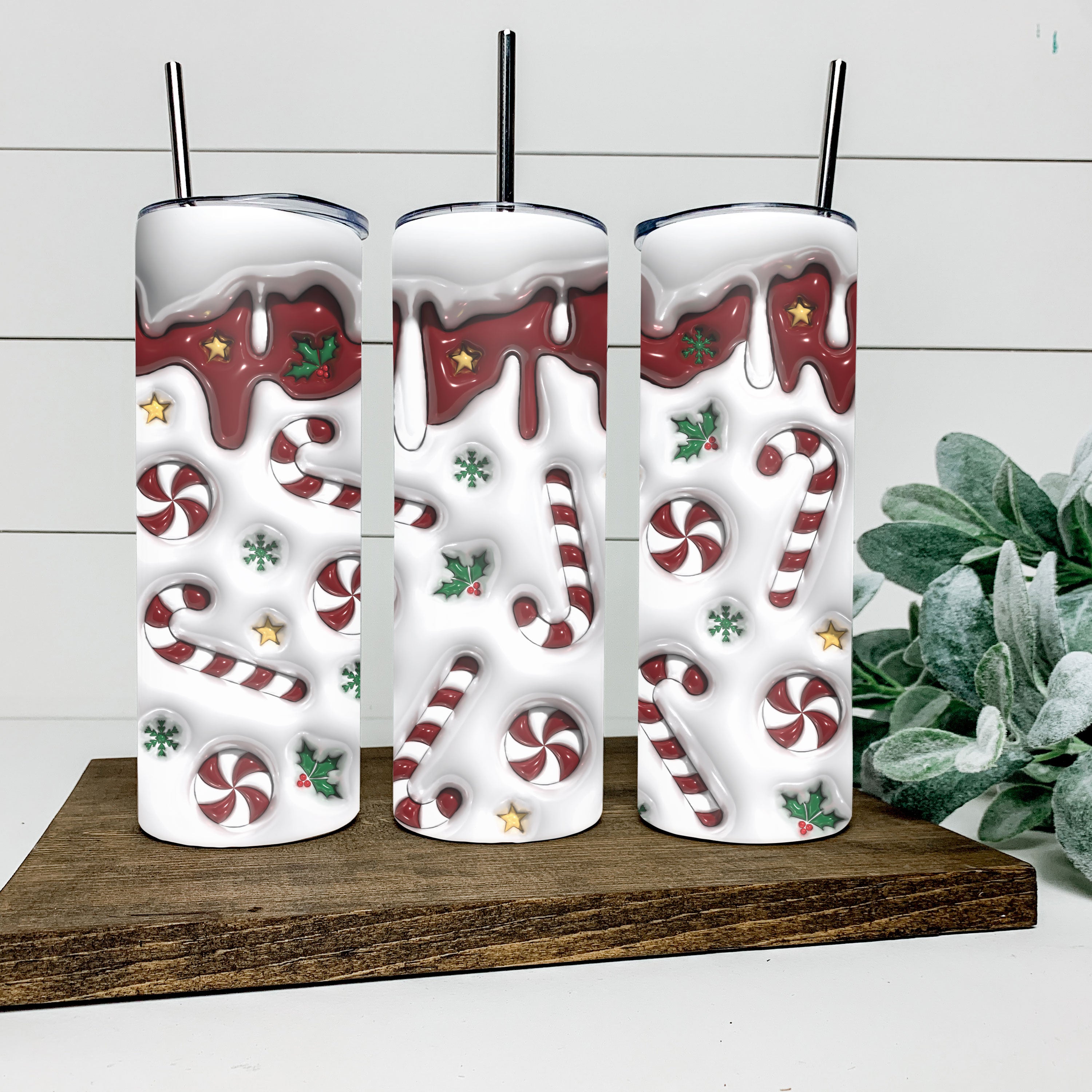 3D Puff Candy Cane Skinny Tumbler