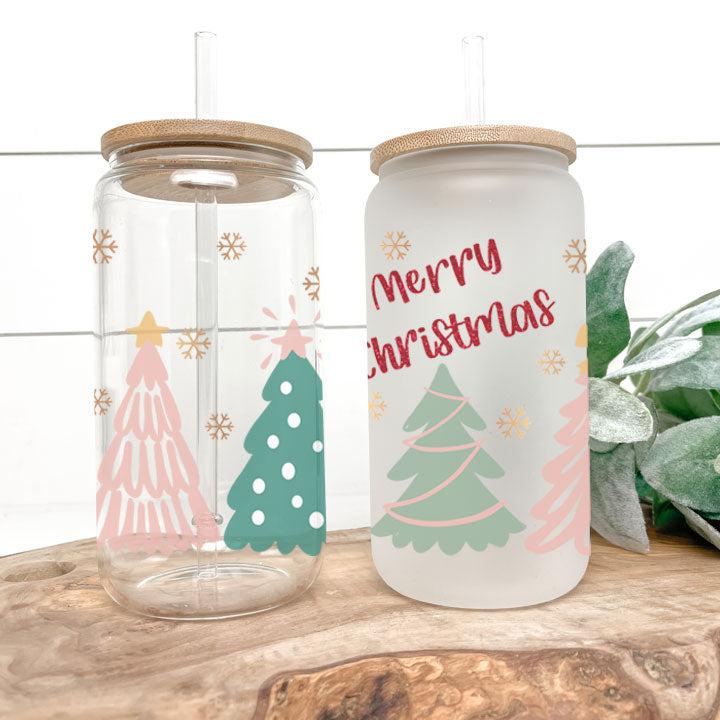 Retro Christmas Tree Frosted Glass Tumbler