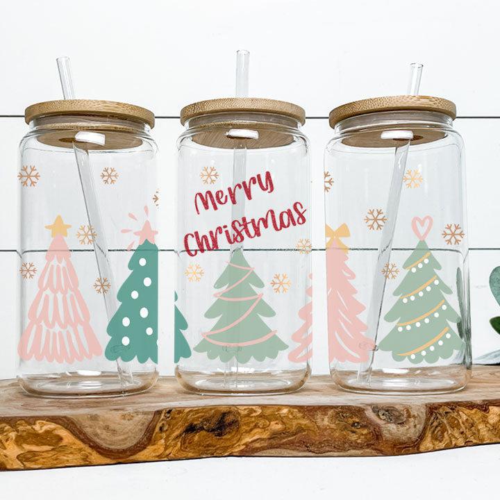 Retro Christmas Tree Frosted Glass Tumbler