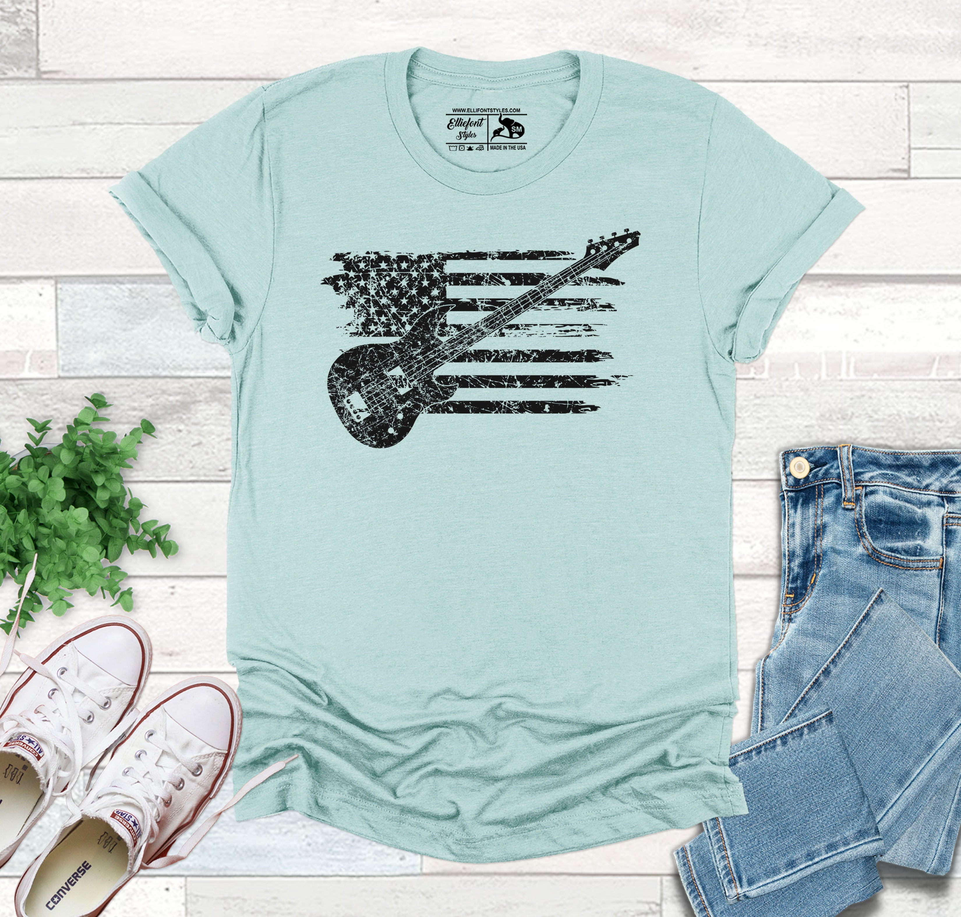 Guitar USA Flag, Vintage Guitar Flag, Guitar Player Shirt, Guitar Player Gift