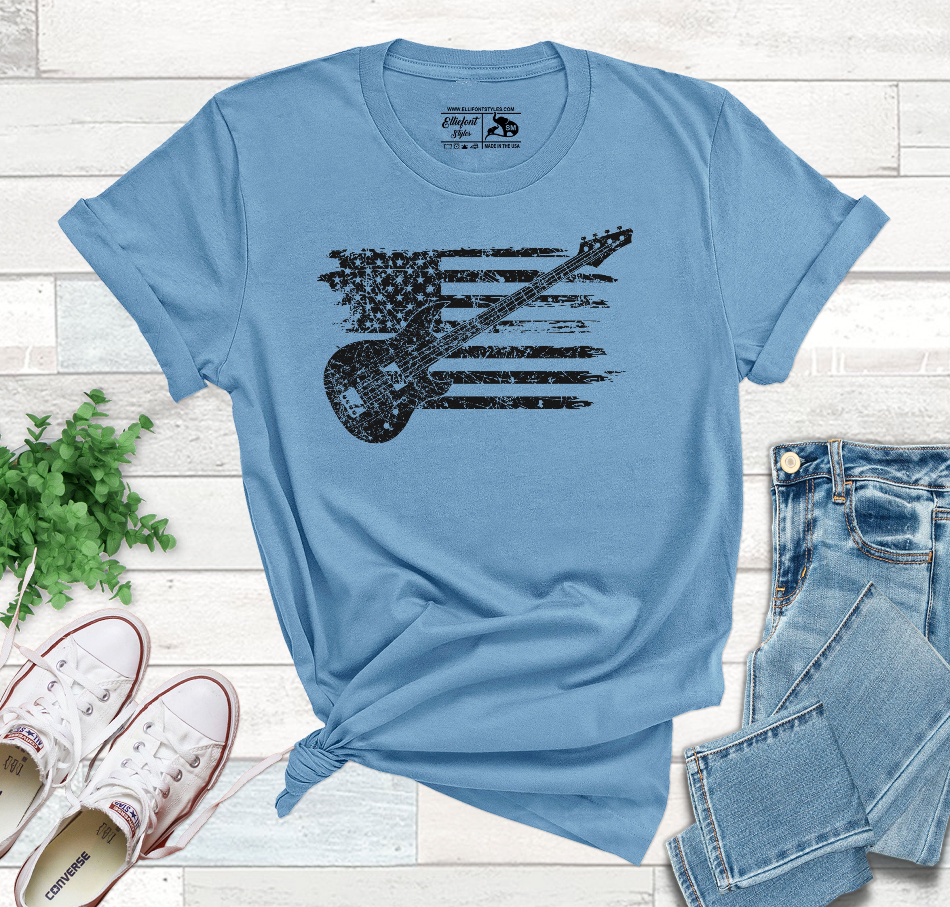 Guitar USA Flag, Vintage Guitar Flag, Guitar Player Shirt, Guitar Player Gift