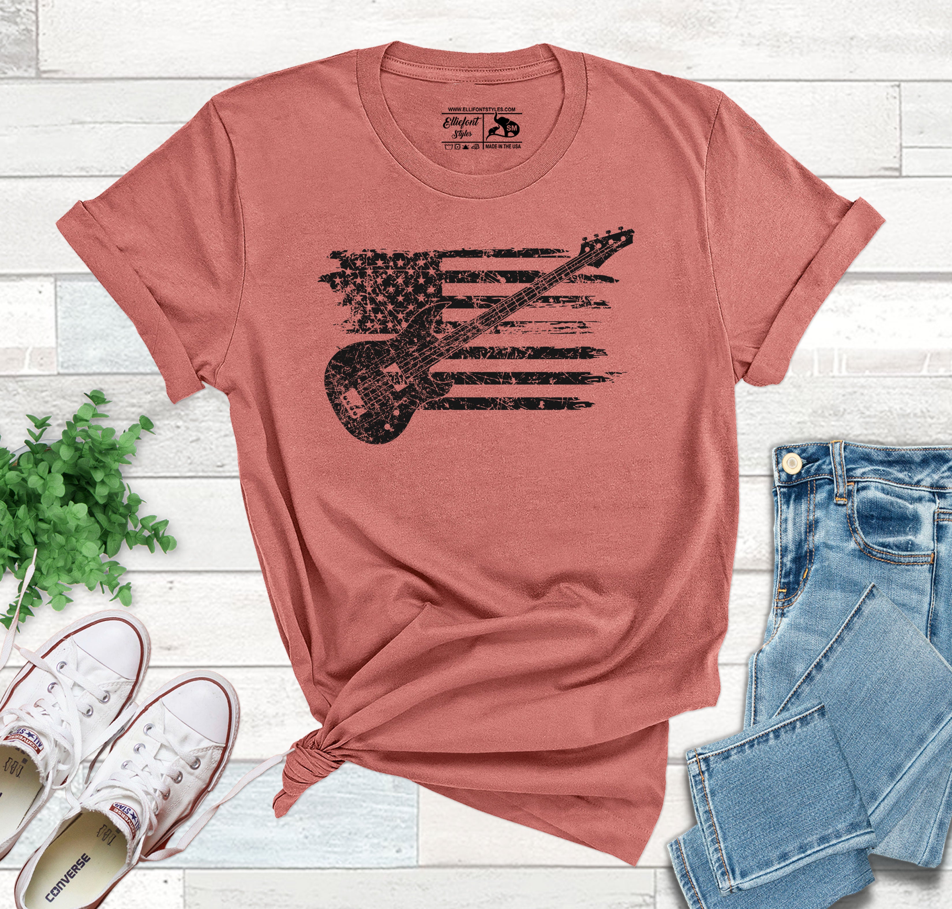 Guitar USA Flag, Vintage Guitar Flag, Guitar Player Shirt, Guitar Player Gift