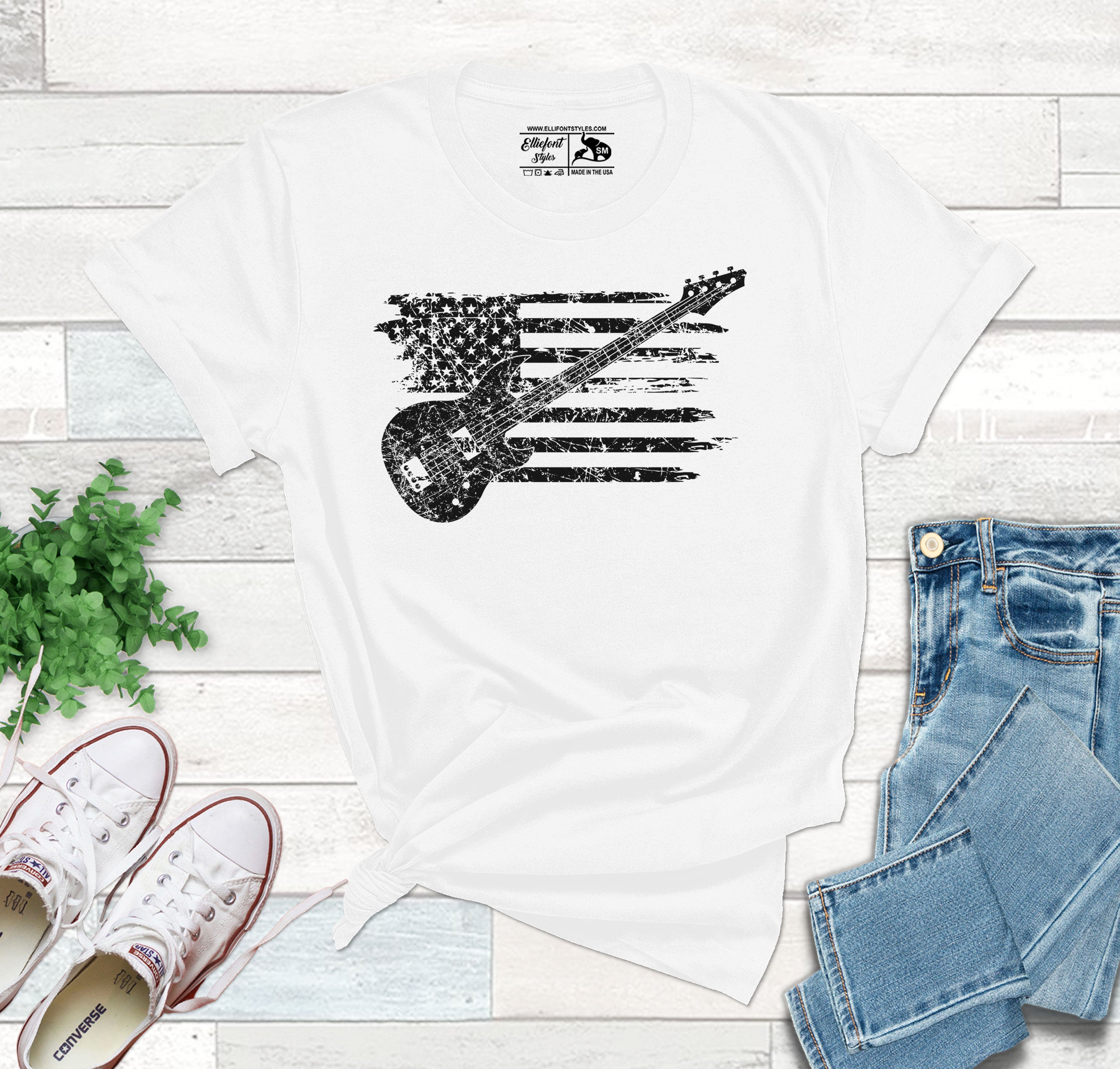 Guitar USA Flag, Vintage Guitar Flag, Guitar Player Shirt, Guitar Player Gift