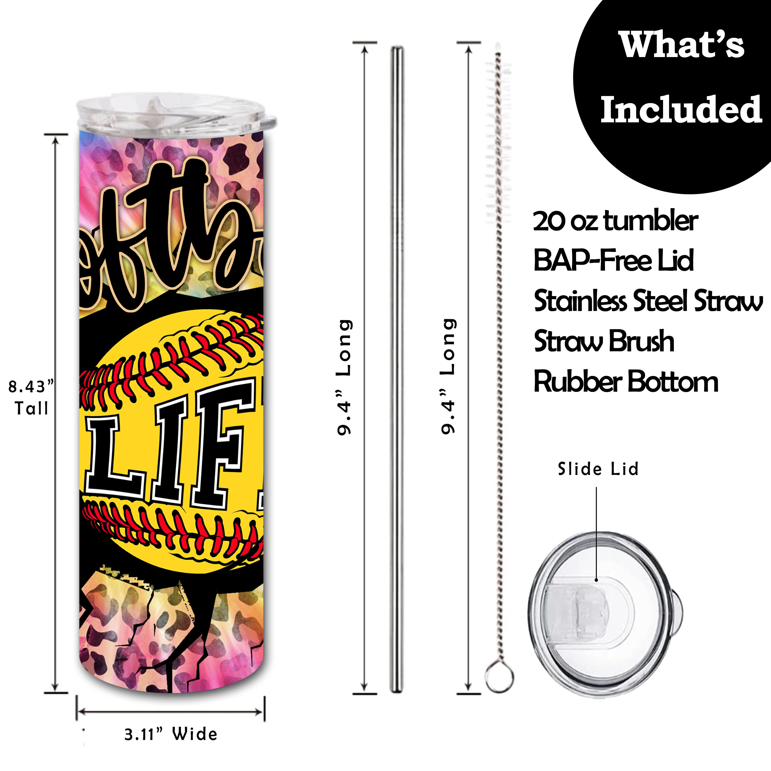 Tie-dye Softball Life Skinny Tumbler