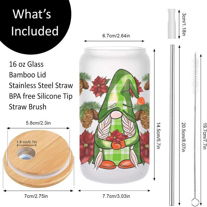 Christmas Gnome Frosted Glass Tumbler Libby Soda Can