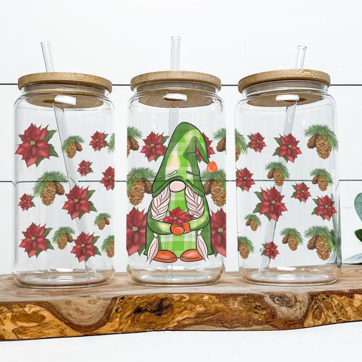 Christmas Gnome Frosted Glass Tumbler Libby Soda Can