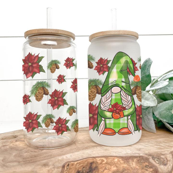 Christmas Gnome Frosted Glass Tumbler Libby Soda Can