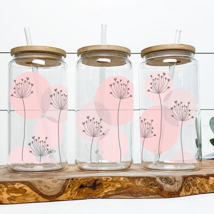 Boho Floral Frosted Glass Tumbler Libby Soda Can