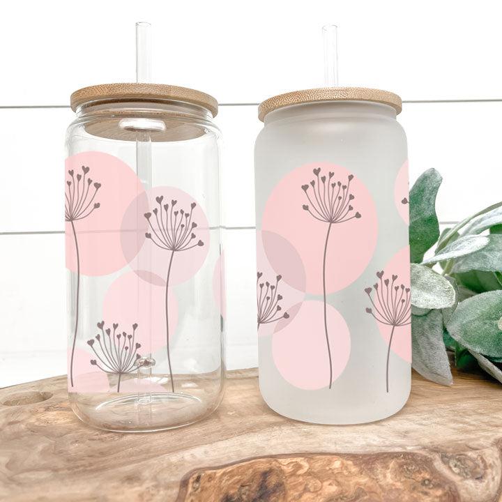 Boho Floral Frosted Glass Tumbler Libby Soda Can
