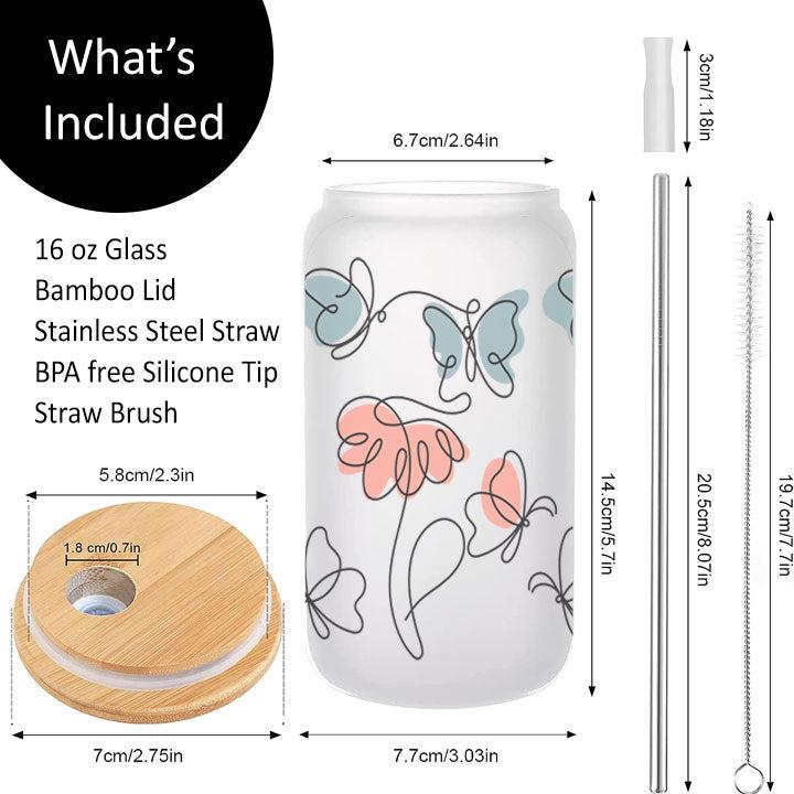 Line Art Butterfly Garden Frosted Glass Tumbler Libby Soda Can