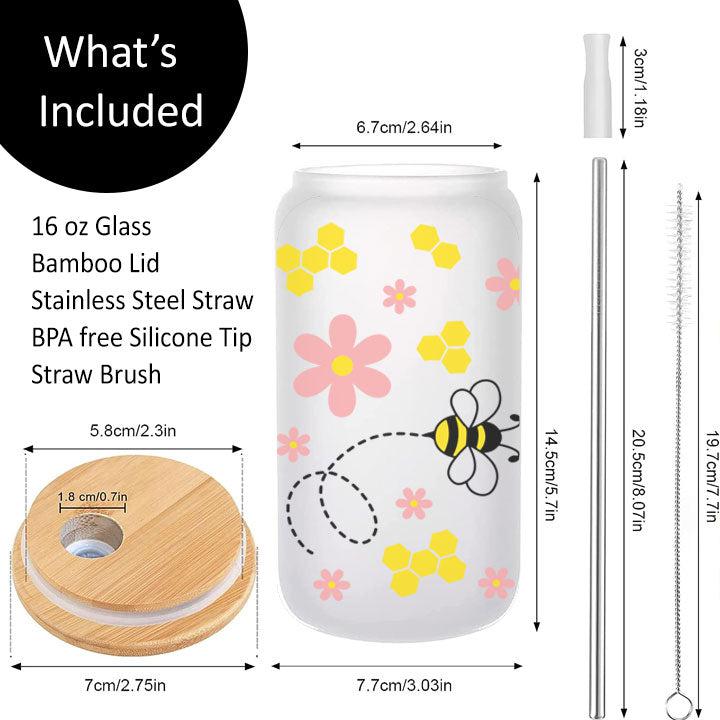 Daisy Honey Bee Frosted Glass Tumbler Libby Soda Can