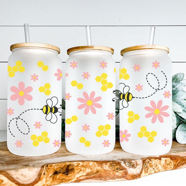 Daisy Honey Bee Frosted Glass Tumbler Libby Soda Can