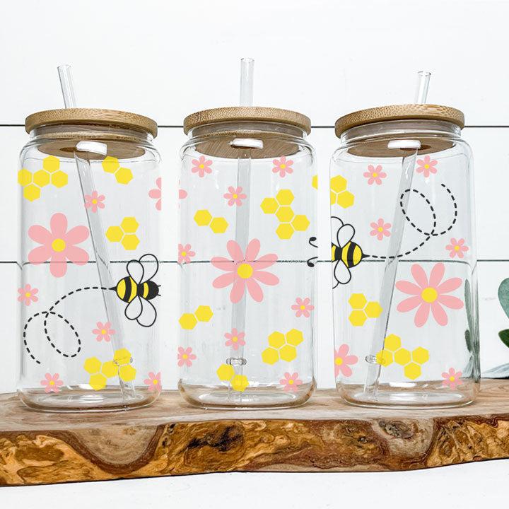 Daisy Honey Bee Frosted Glass Tumbler Libby Soda Can