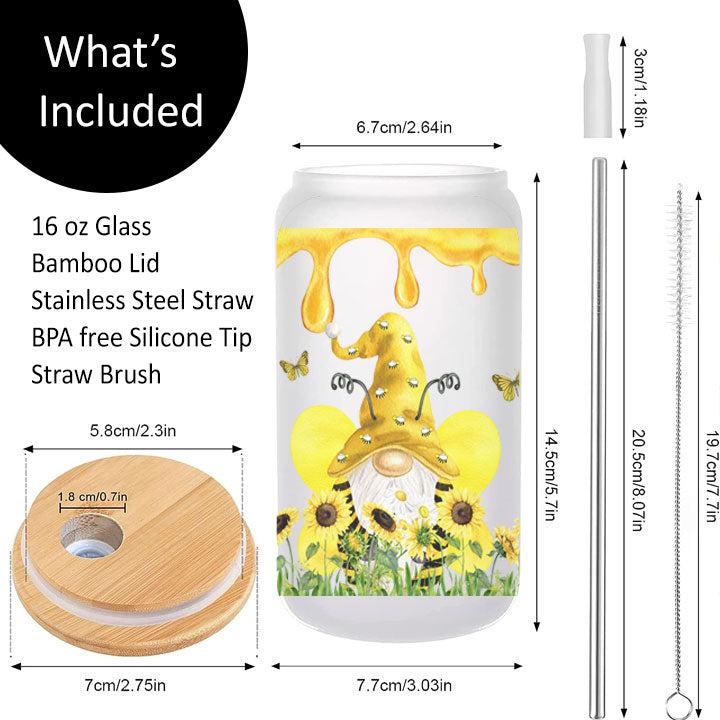 Sunflower Gnome Frosted Glass Tumbler Libby Soda Can