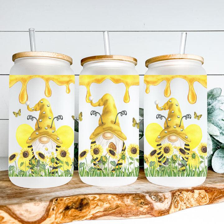 Sunflower Gnome Frosted Glass Tumbler Libby Soda Can