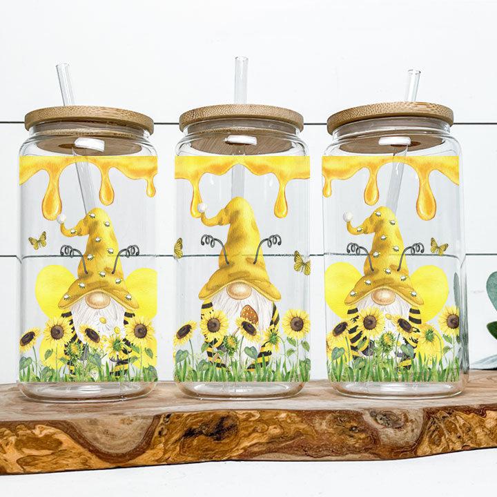 Sunflower Gnome Frosted Glass Tumbler Libby Soda Can