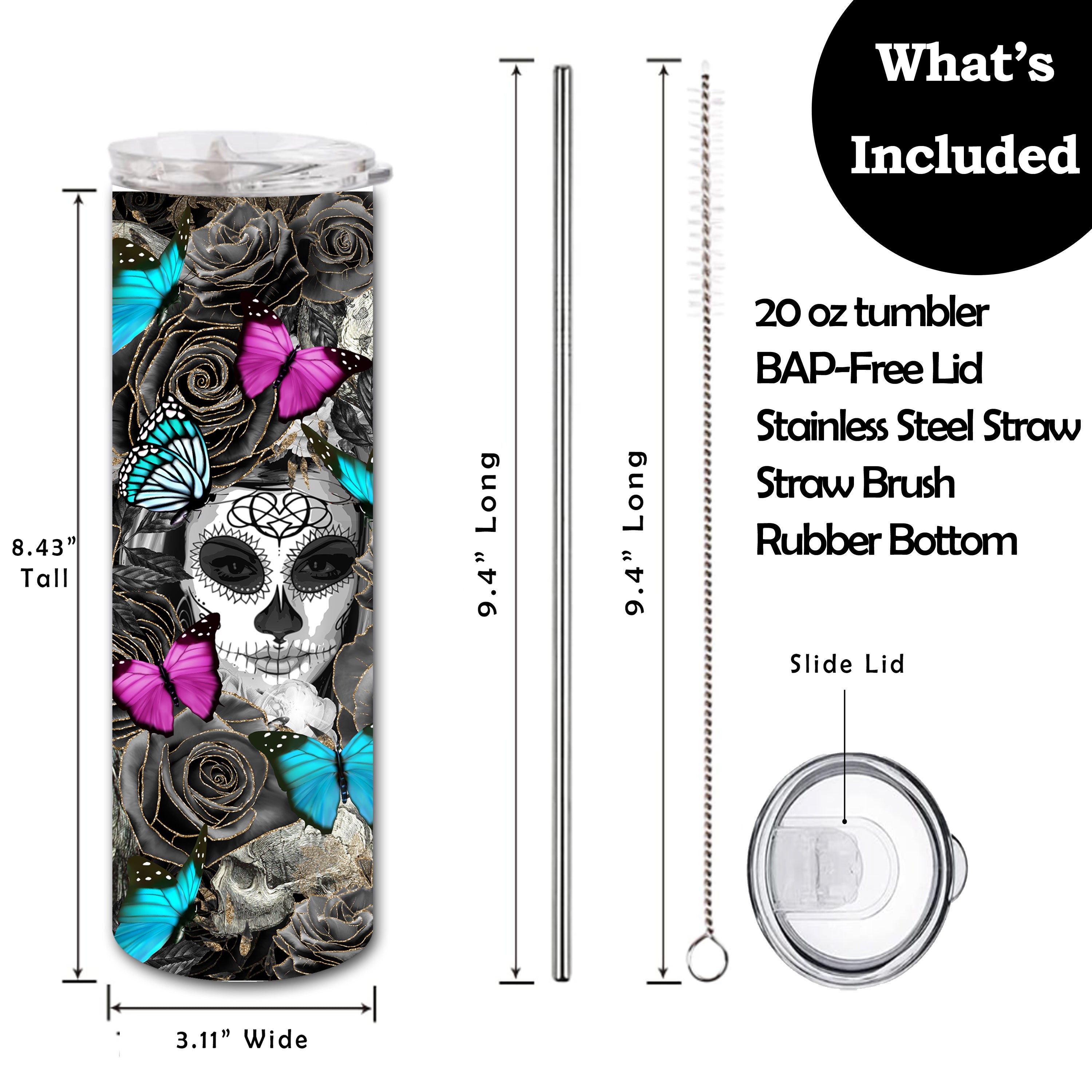 Day of The Dead Sugar Skulls Skinny Tumbler