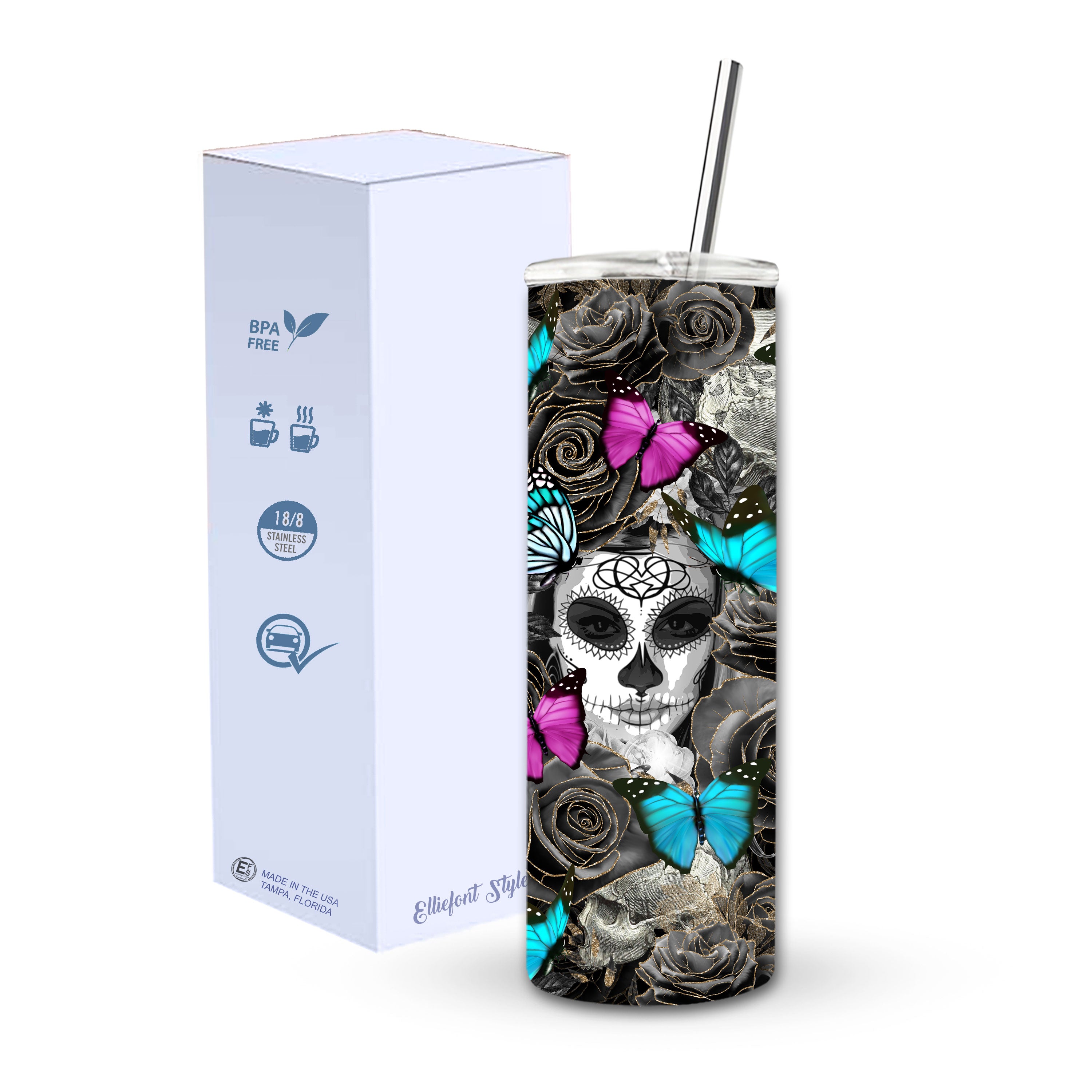 Day of The Dead Sugar Skulls Skinny Tumbler