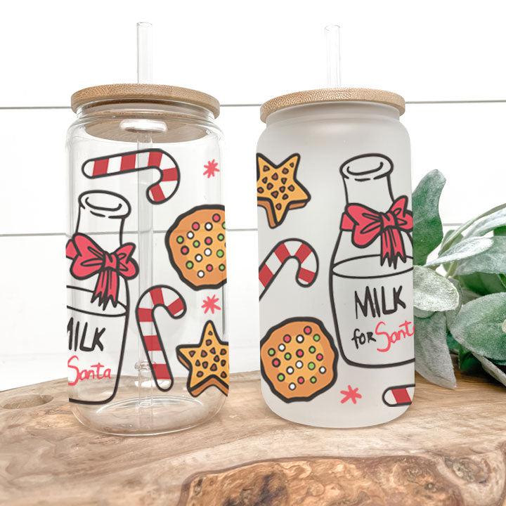Santa's Milk and Cookies Frosted Glass Tumbler Libby Soda Can