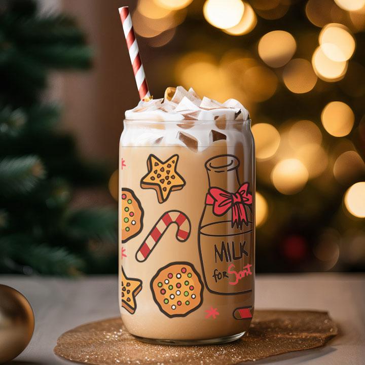 Santa's Milk and Cookies Frosted Glass Tumbler Libby Soda Can