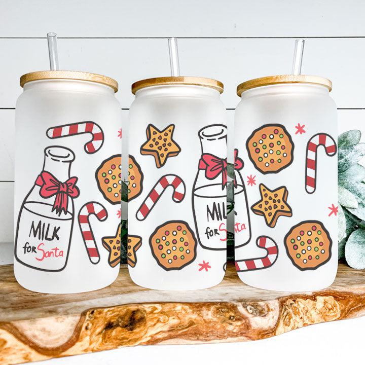 Santa's Milk and Cookies Frosted Glass Tumbler Libby Soda Can