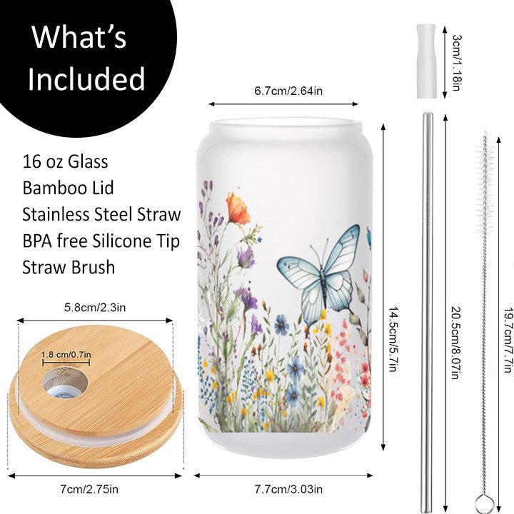 Butterfly Garden Frosted Glass Tumbler Libby Soda Can