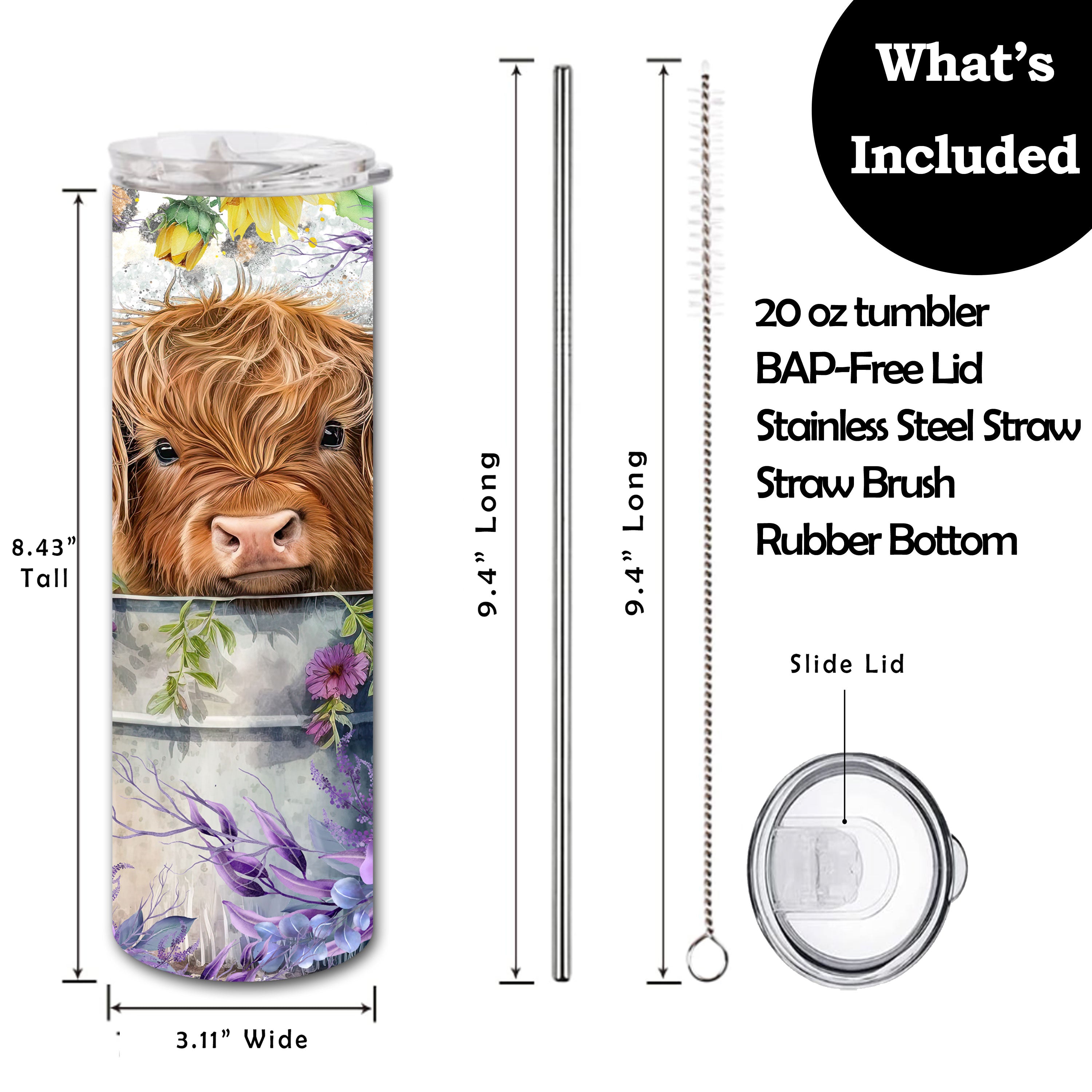 Baby Highland Cow Flower Skinny Tumbler