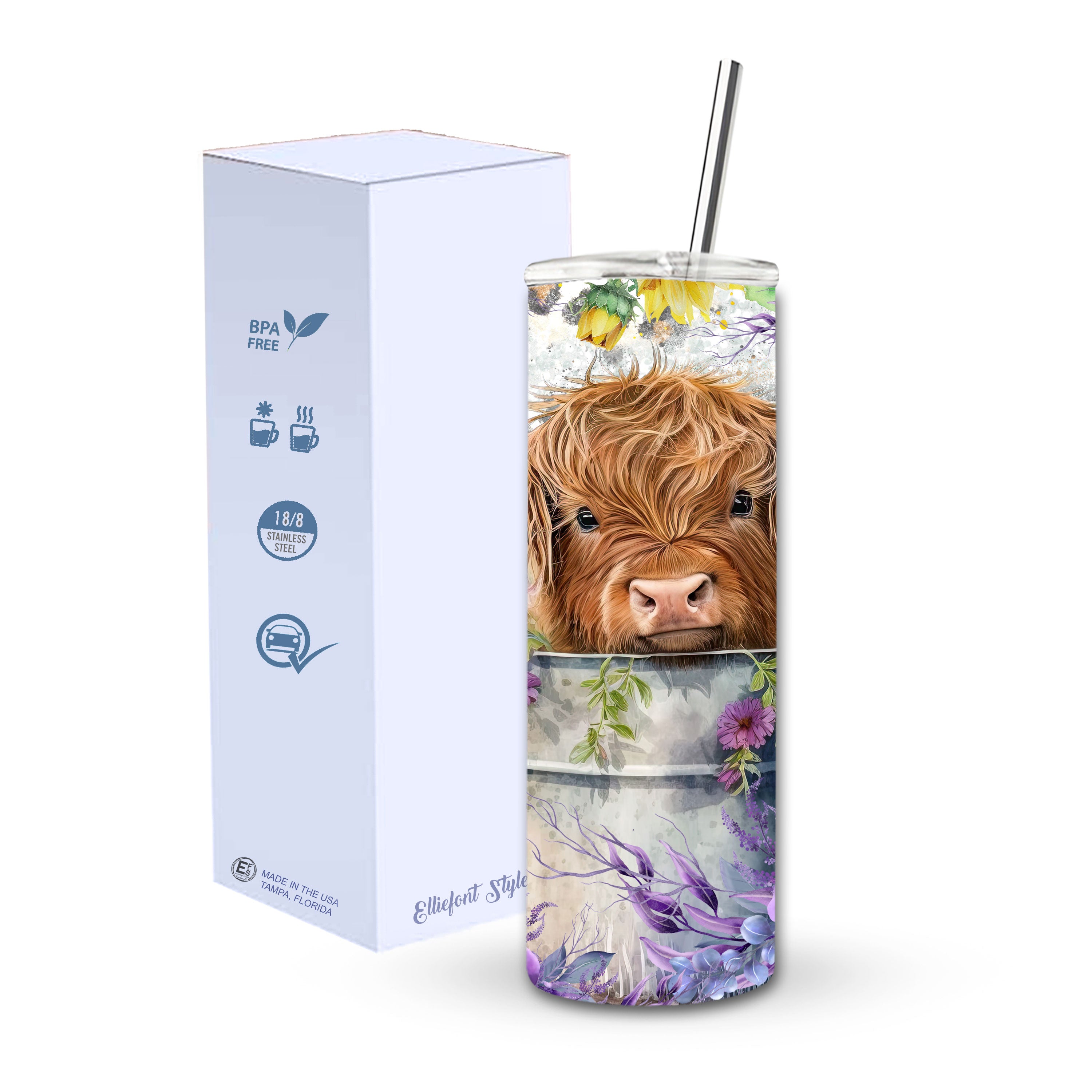 Baby Highland Cow Flower Skinny Tumbler