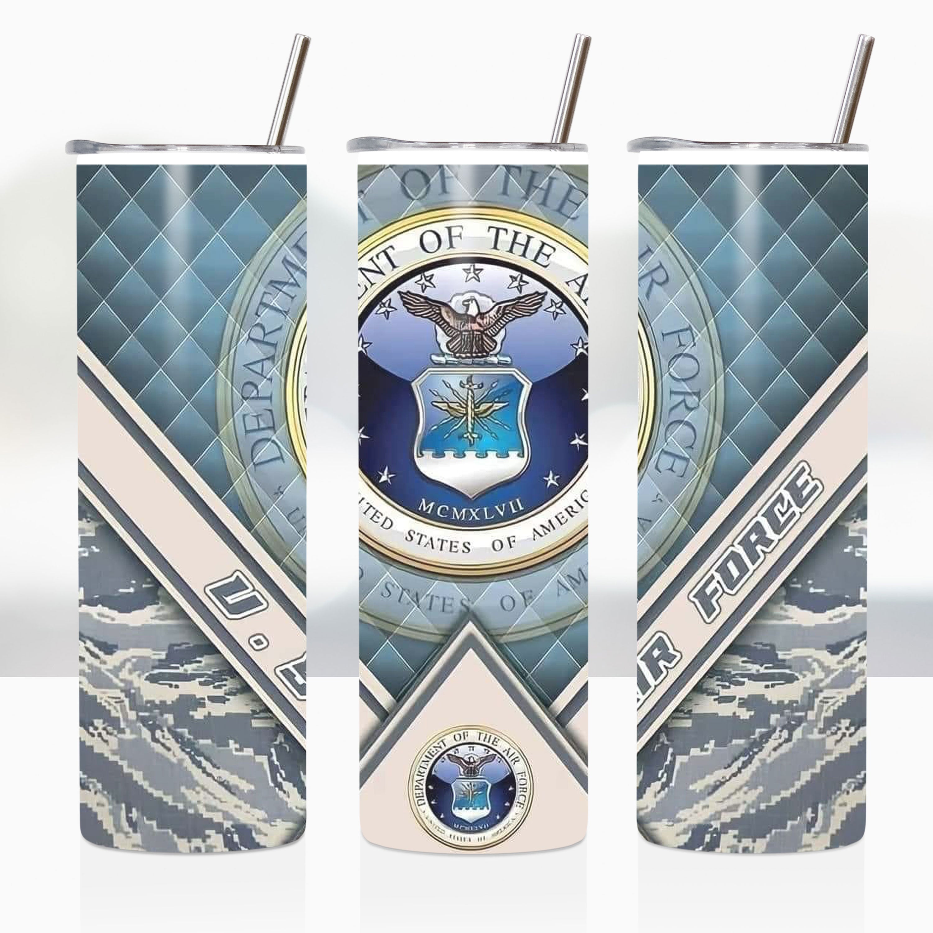 Reusable 20-oz tumbler with Air Force design, thoughtful deployment or homecoming gift