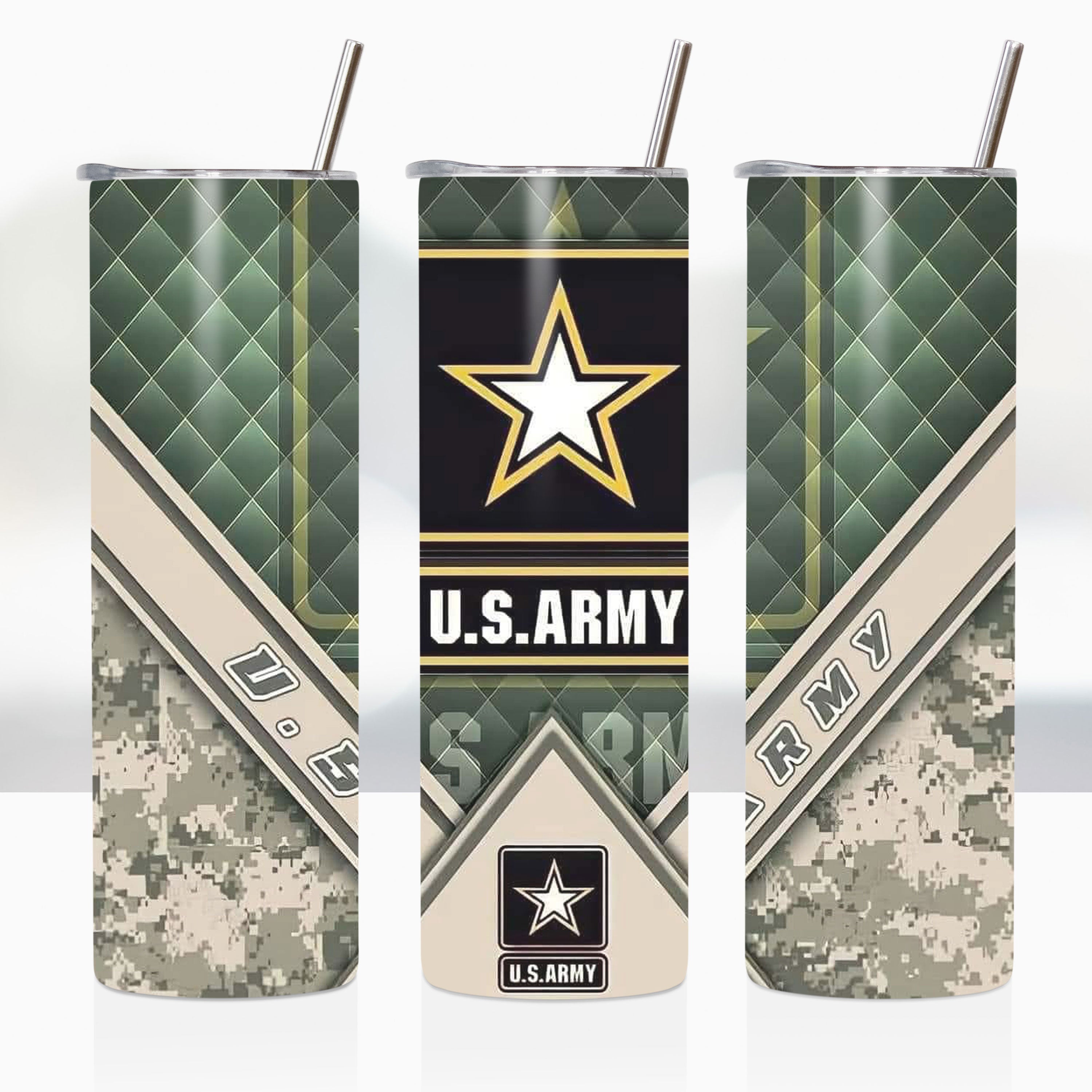 Army tumbler styled for soldier support and patriotic gifts