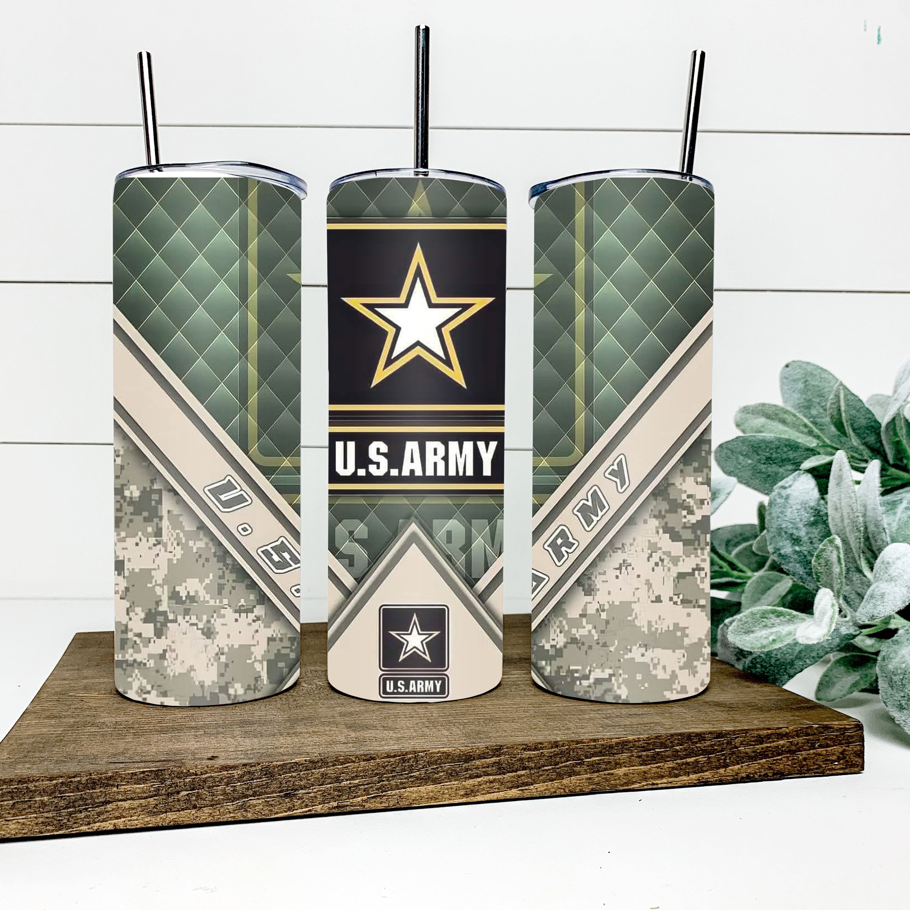 U.S. Army skinny tumbler with military pattern design