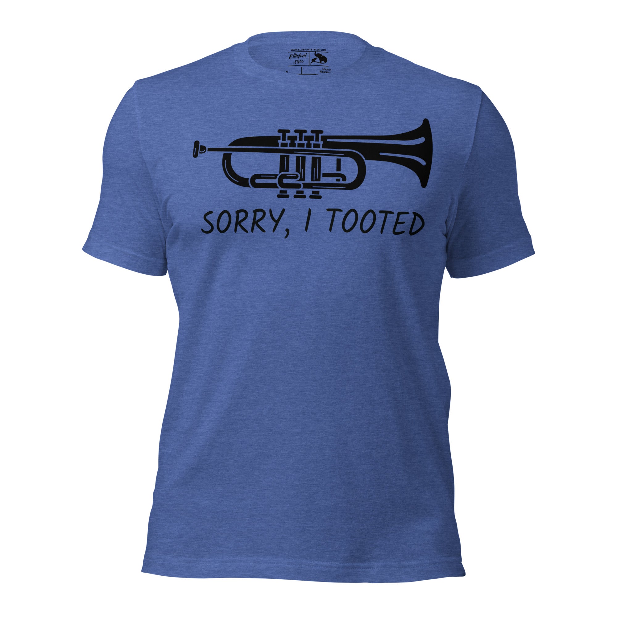 Funny music teacher shirt with trumpet graphic and sorry I tooted text