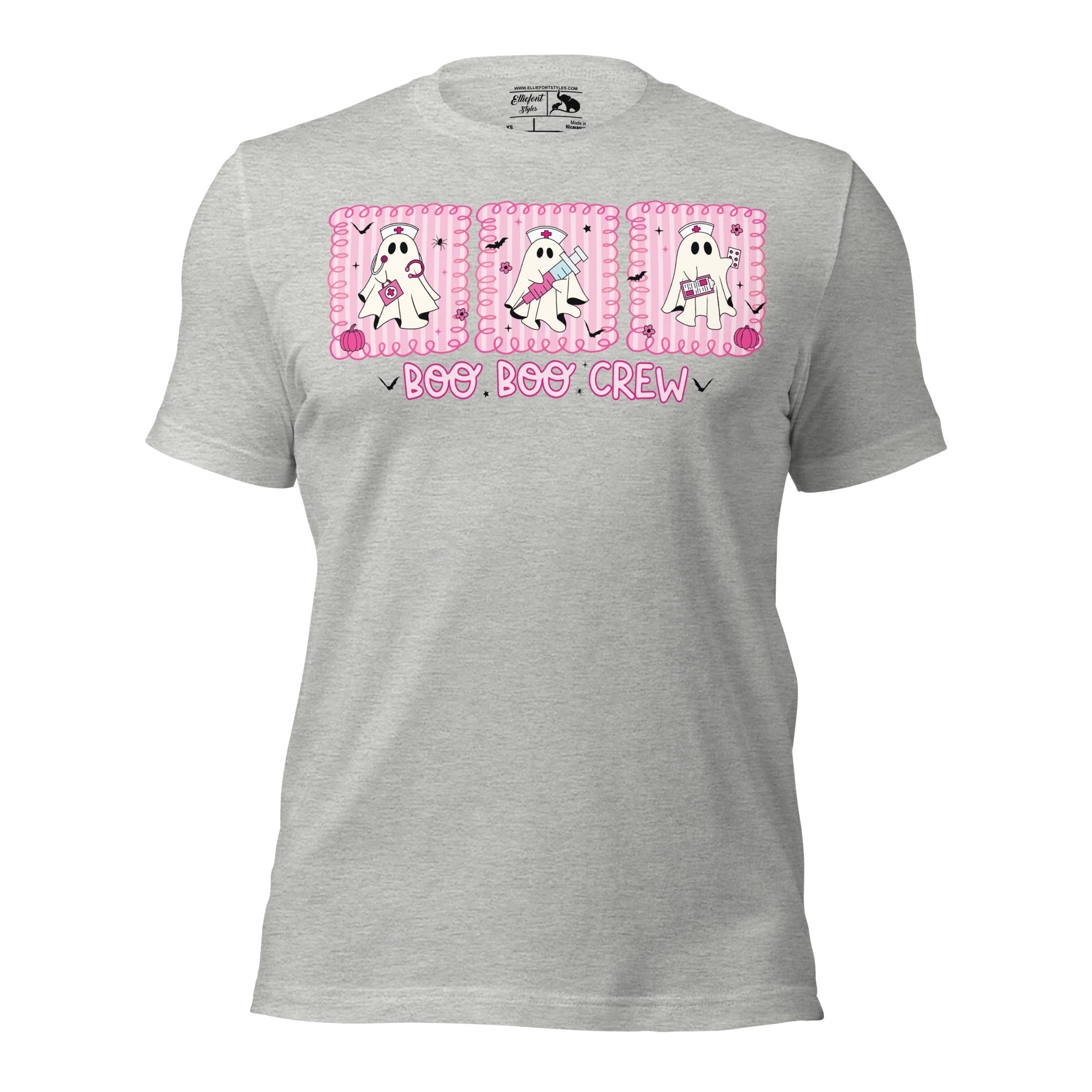 Funny nurse shirt with ghost characters and Boo Boo Crew text