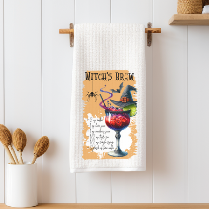 Halloween drink recipe towel with spooky cocktail print for festive kitchen décor