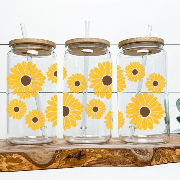 16 oz tumbler with sunflower artwork, perfect gift for sunflower lovers