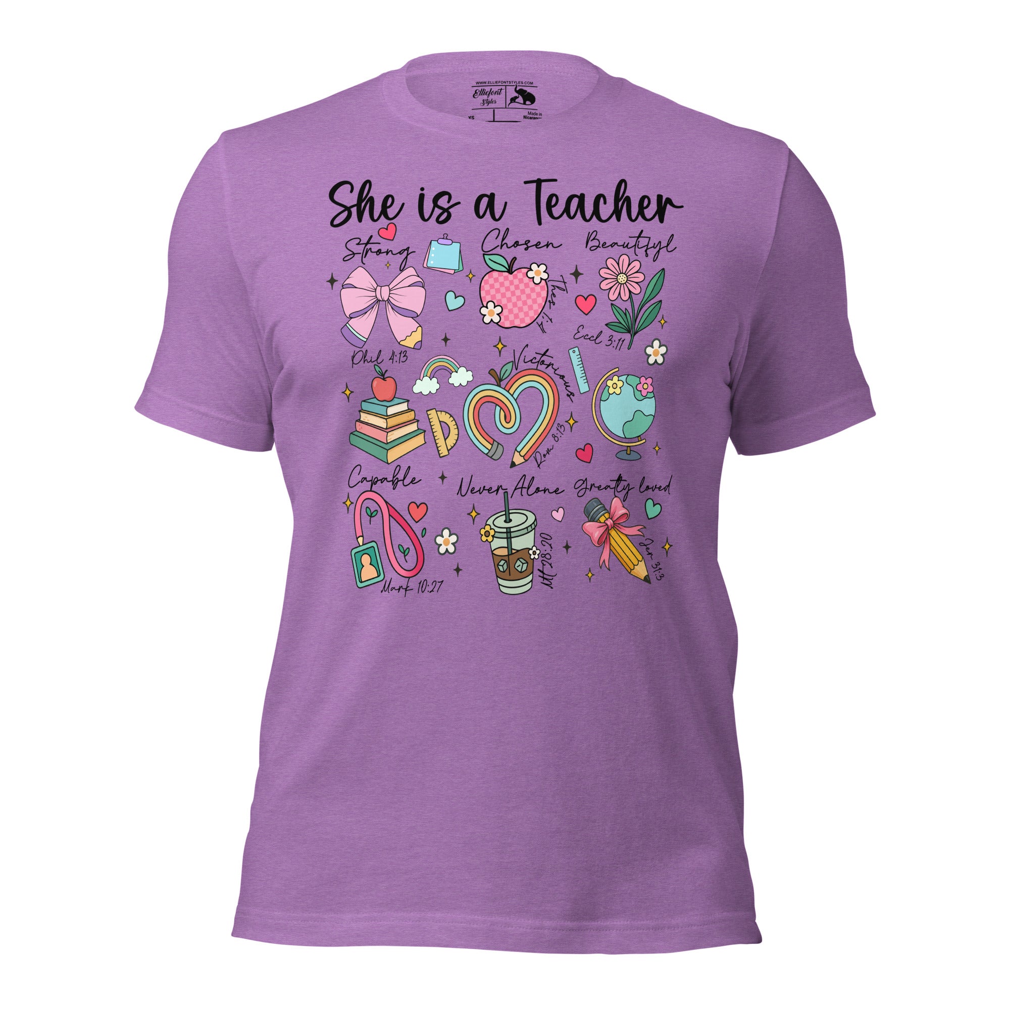 Christian teacher gift shirt with croquette characters and uplifting quote