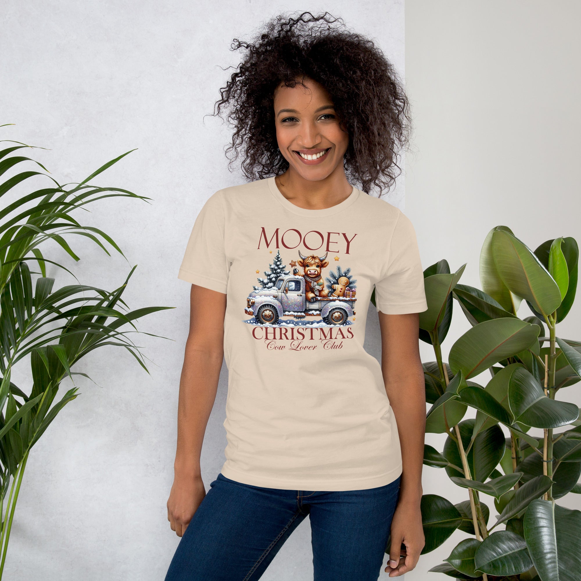 Christmas truck shirt featuring Highland cow and Mooey Christmas saying