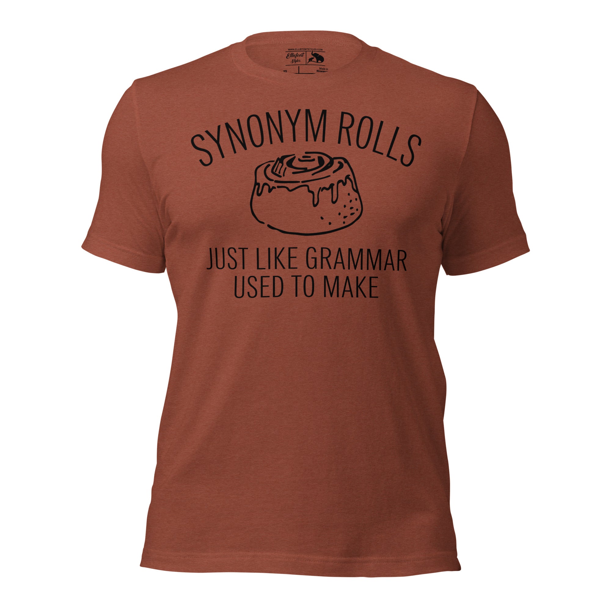 Funny teacher shirt with cinnamon roll image and grammar humor