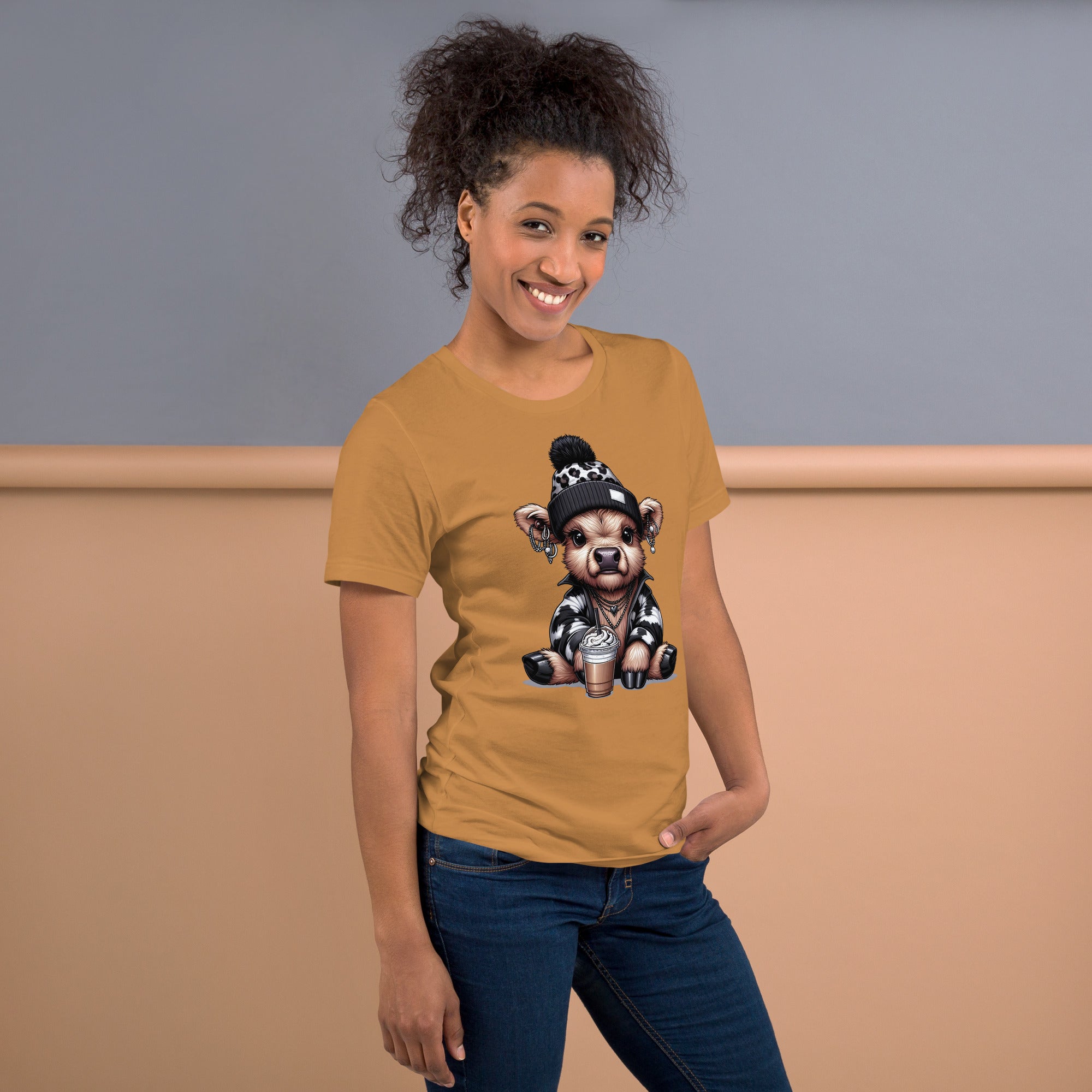 Coffee lover Highland cow shirt with farmhouse-inspired design
