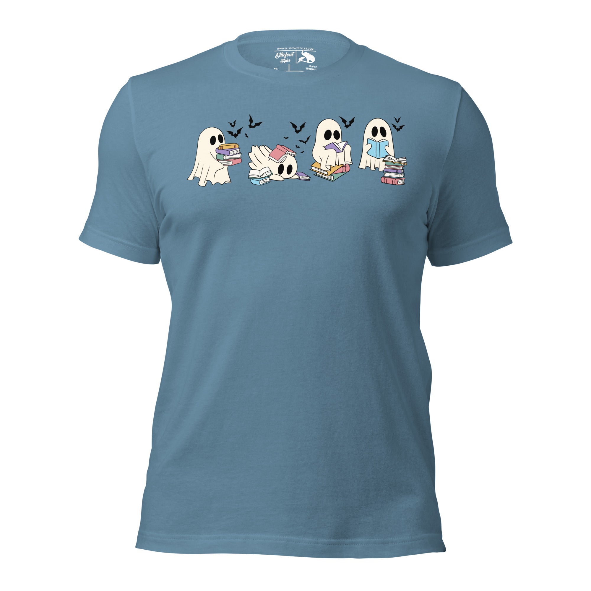 Cozy fall reading ghosts Halloween tee for literature lovers