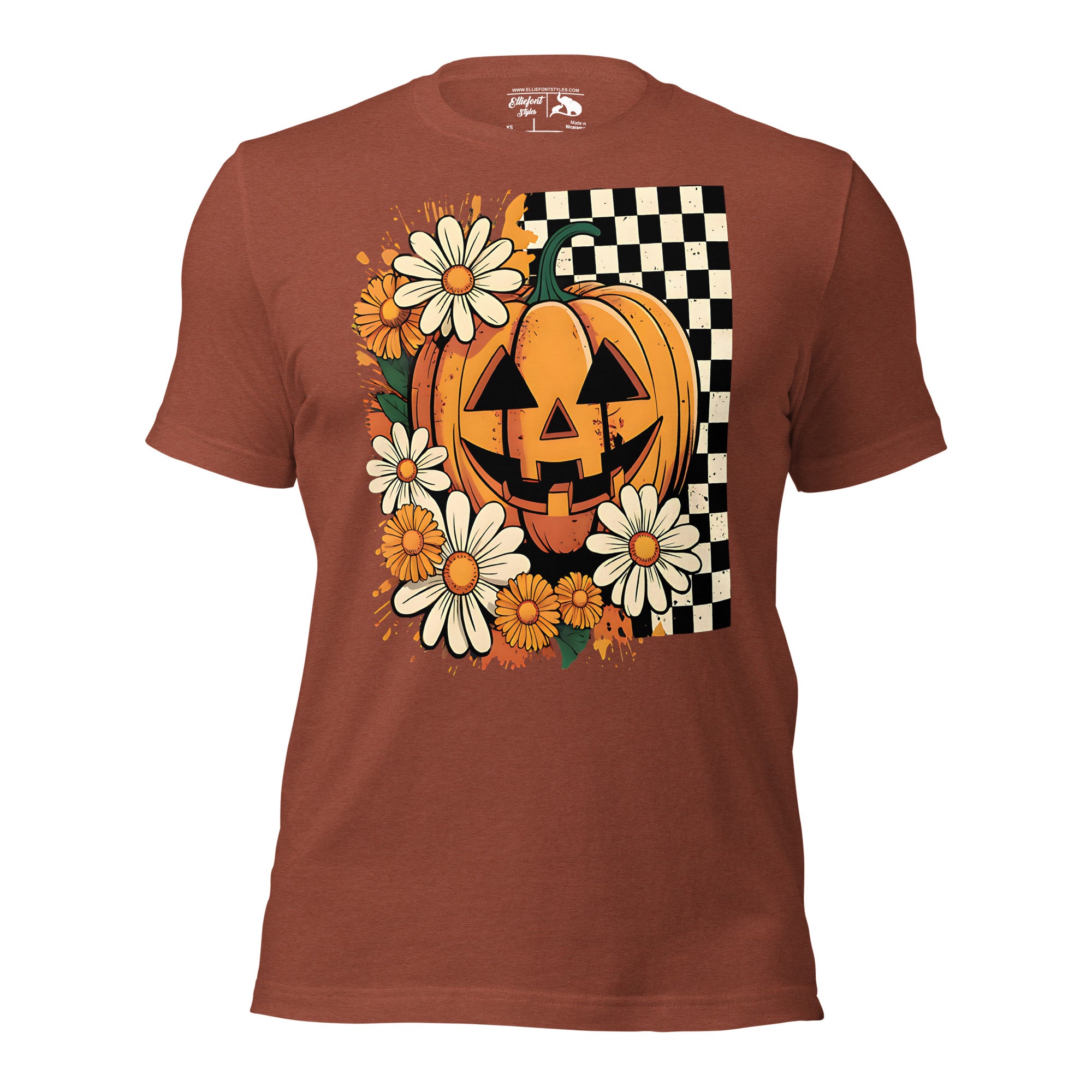 Cozy fall retro pumpkin graphic shirt with floral illustration