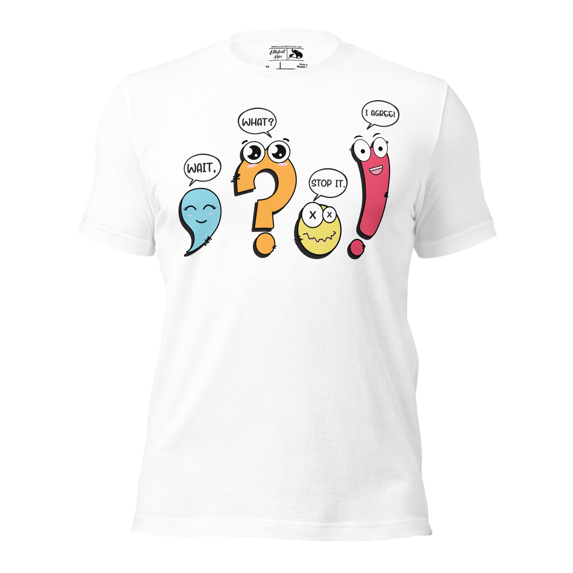 English teacher outfit idea with punctuation graphic tee