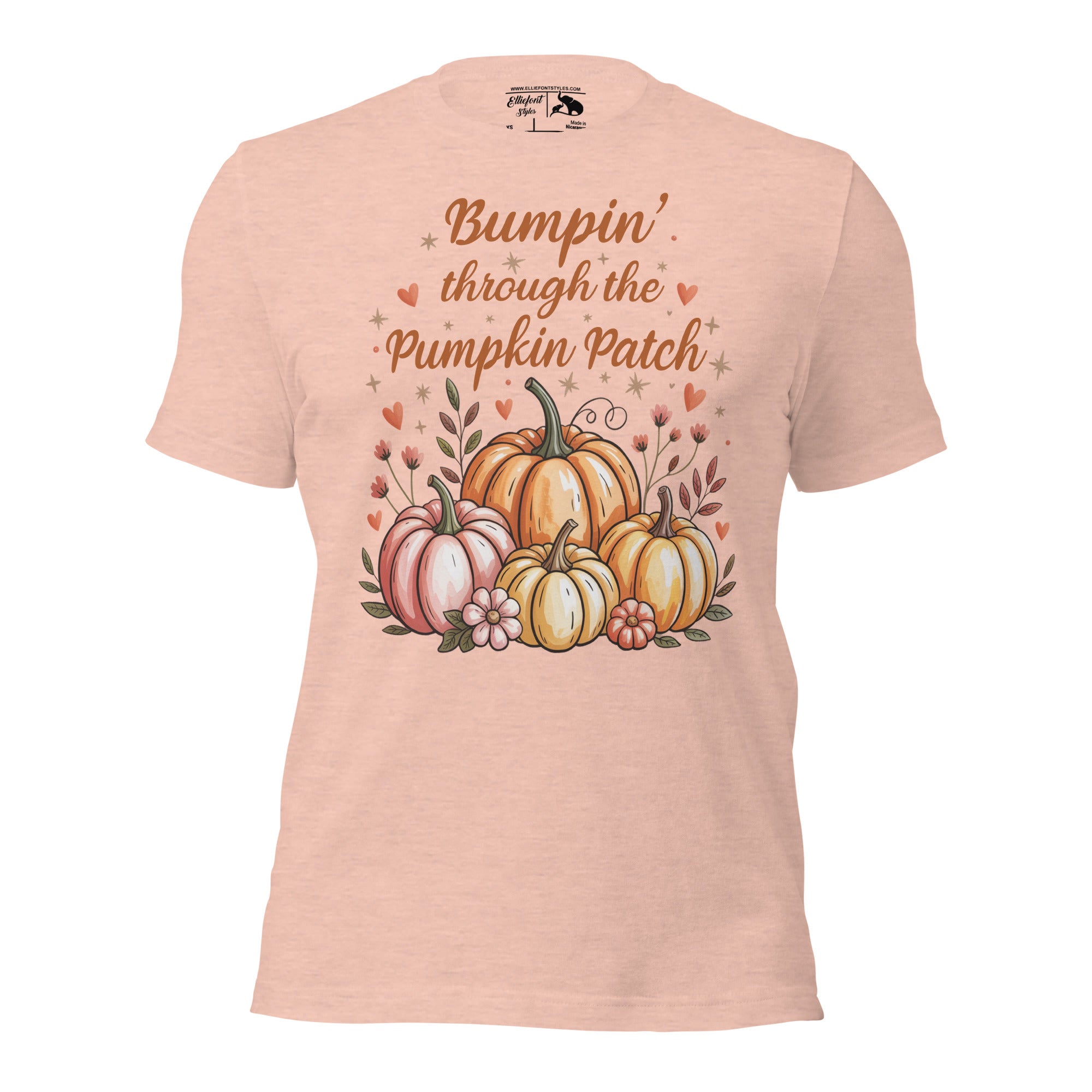 Fall baby announcement shirt with Bumpin’ Through the Pumpkin Patch design