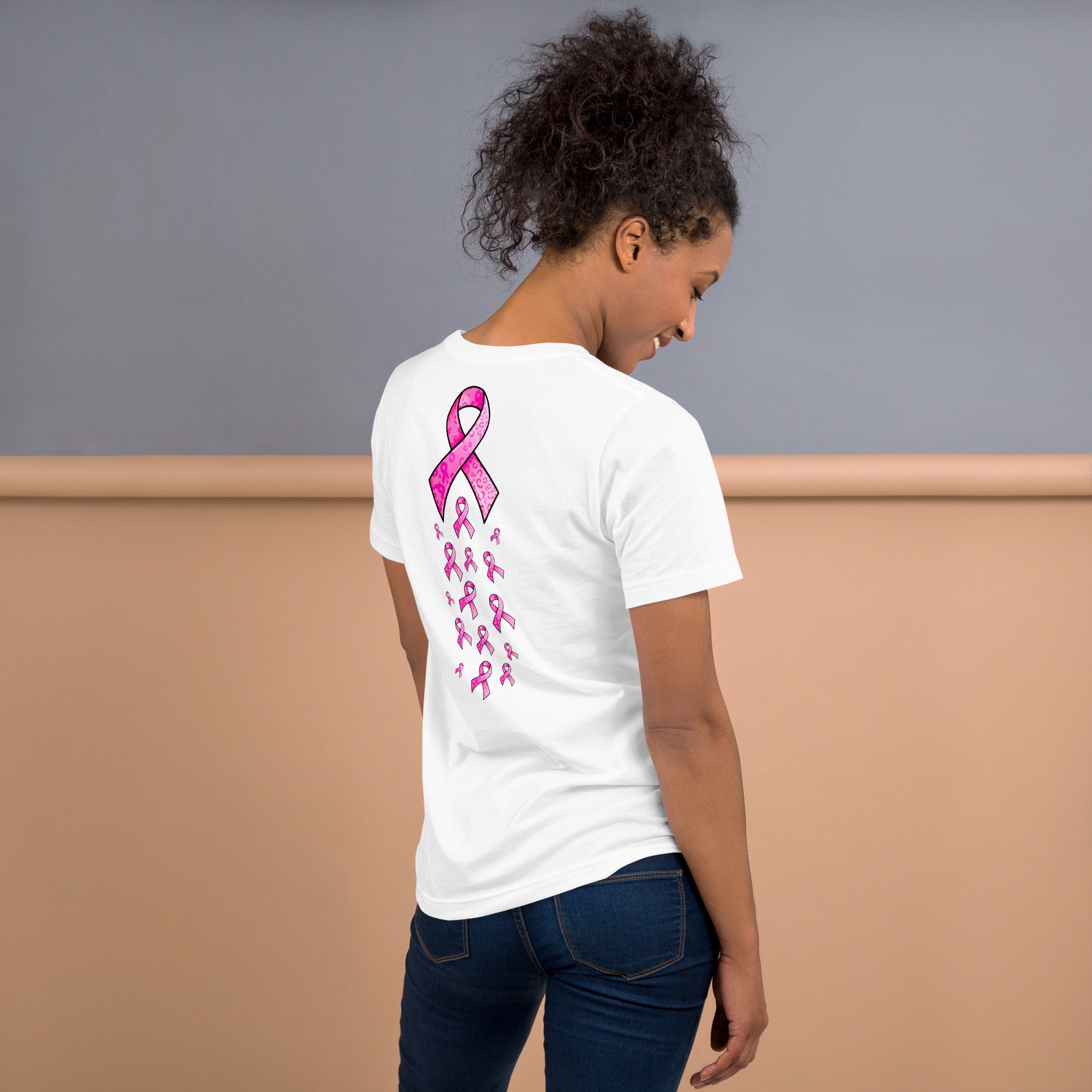 Family support cancer ribbon shirt with front and back ribbon artwork
