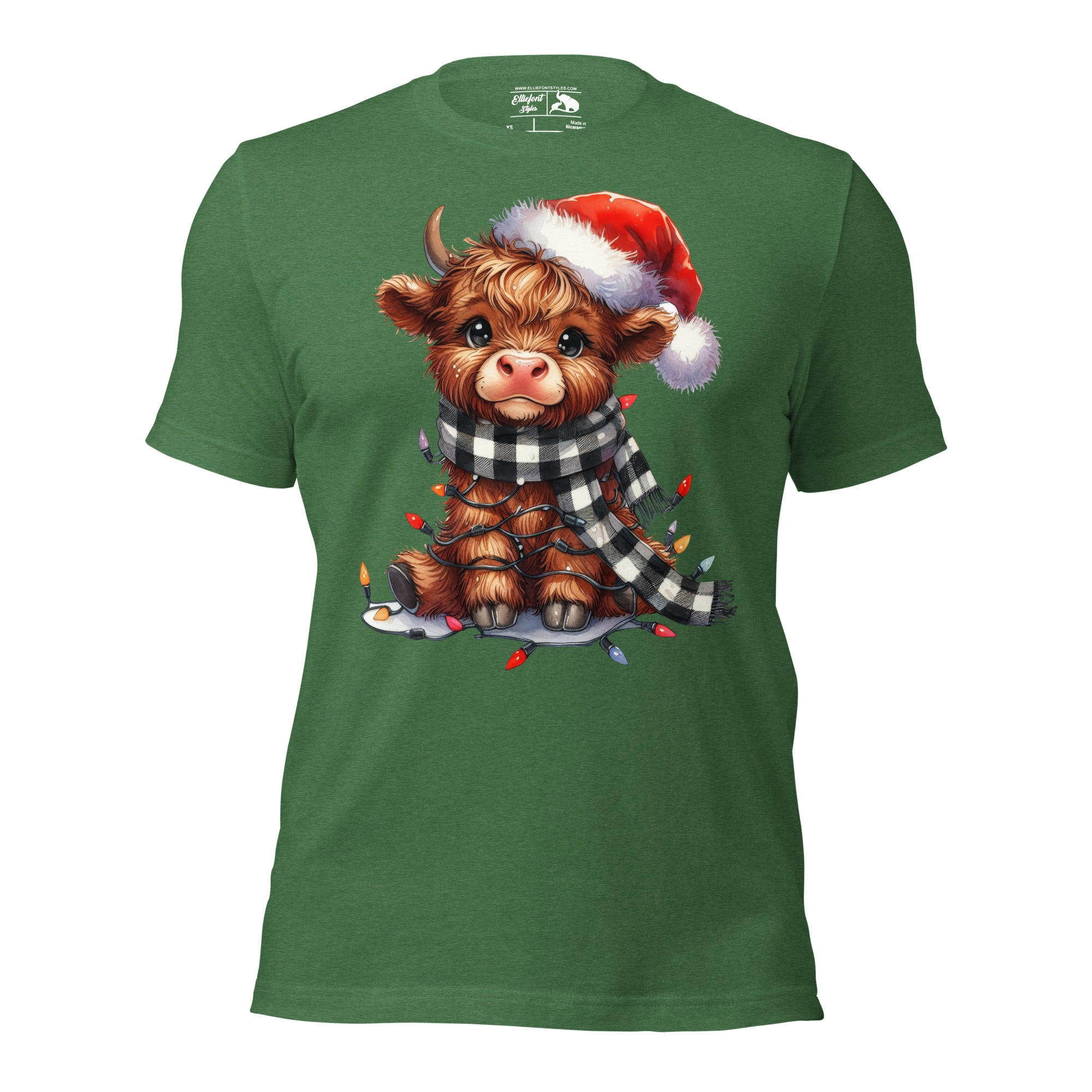 Farmhouse style Highland cow Christmas tee for holiday outfits