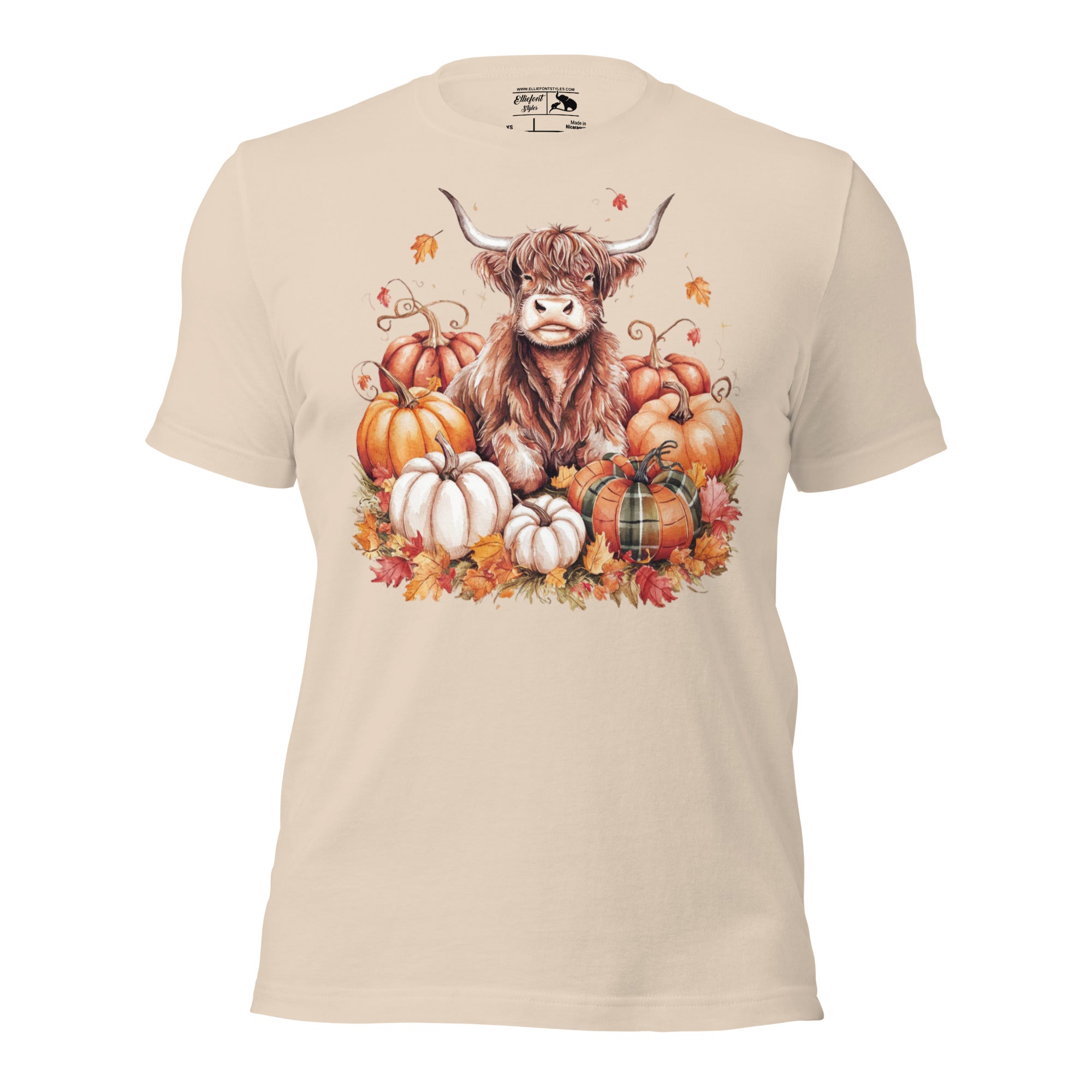 Farmhouse-inspired Highland cow shirt perfect for fall outfits.